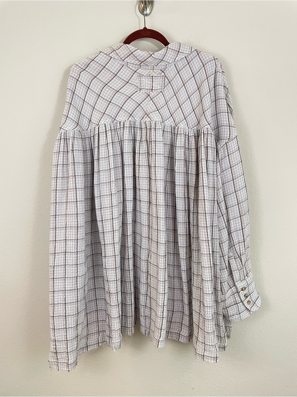 We The Free Cardiff Plaid Oversized Gauze Button Up Tunic Shirt Lilac Size Large - Picture 8 of 10